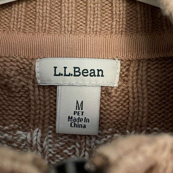 L.L. Bean Beige and White Striped Zip-Front Cable Knit Sweater - Picture 2 of 11